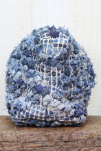 Load image into Gallery viewer, UPCYCLED DENIM MOTIF MAKEUP BAG WITH POM POM DETAIL