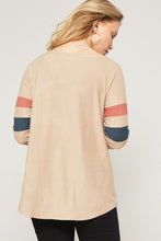 Load image into Gallery viewer, TAUPE RIB TEE WITH STRIPE SLEEVE