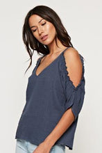 Load image into Gallery viewer, COLD SHOULDER RUFFLE SLEEVE V-NECK TOP