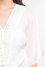 Load image into Gallery viewer, EYELET TRIMMED TIE FRONT TOP