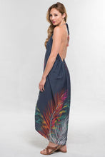 Load image into Gallery viewer, TROPICAL PRINT COCOON HALTER DRESS WITH TASSEL TIE BACK