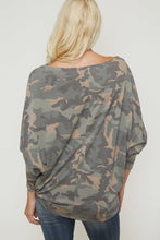 Load image into Gallery viewer, CAMO TOP WITH LONG DOLMAN SLEEVES