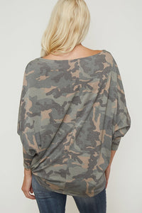 CAMO TOP WITH LONG DOLMAN SLEEVES