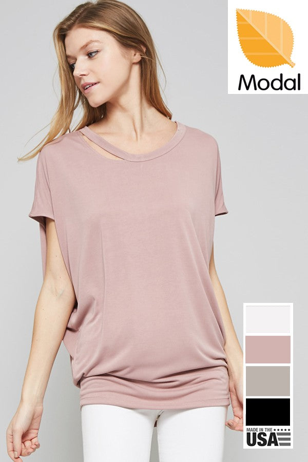 MODAL LOOSE FIT TOP WITH CUTOUT NECKLINE