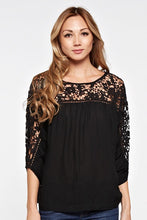 Load image into Gallery viewer, RUCHED SLEEVE LACE YOKE TOP