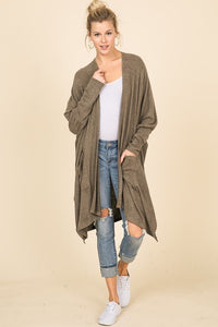 BRUSHED HACCI LONG SLEEVE CARDIGAN WITH POCKETS