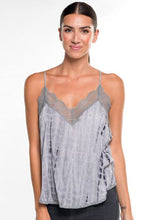Load image into Gallery viewer, GREY TIE DYE TANK WITH LACE DETAIL