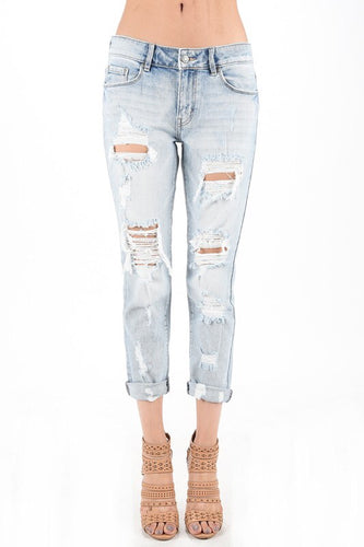 LOW RISE DISTRESSED GIRLFRIEND JEANS