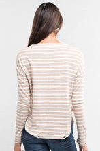 Load image into Gallery viewer, STRIPED LONG SLEEVE DISTRESSED HEM TEE