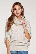 ASYMMETRICAL MIXED RIB & CABLE FUNNEL NECK PONCHO SWEATER