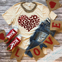 Load image into Gallery viewer, LEOPARD HEART OATMEAL CREWNECK TEE