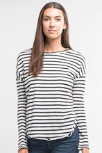 Load image into Gallery viewer, STRIPED LONG SLEEVE DISTRESSED HEM TEE